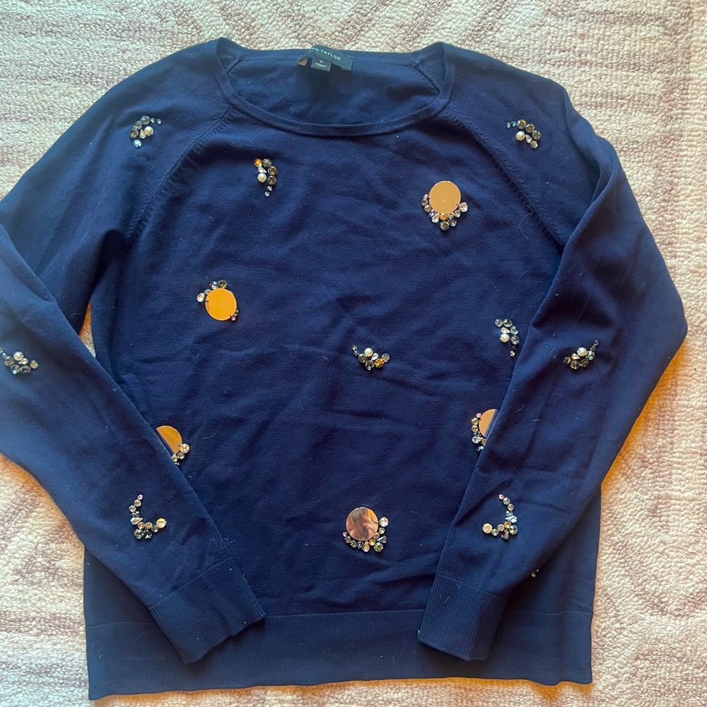 Ann Taylor Navy Embellished Sweater
